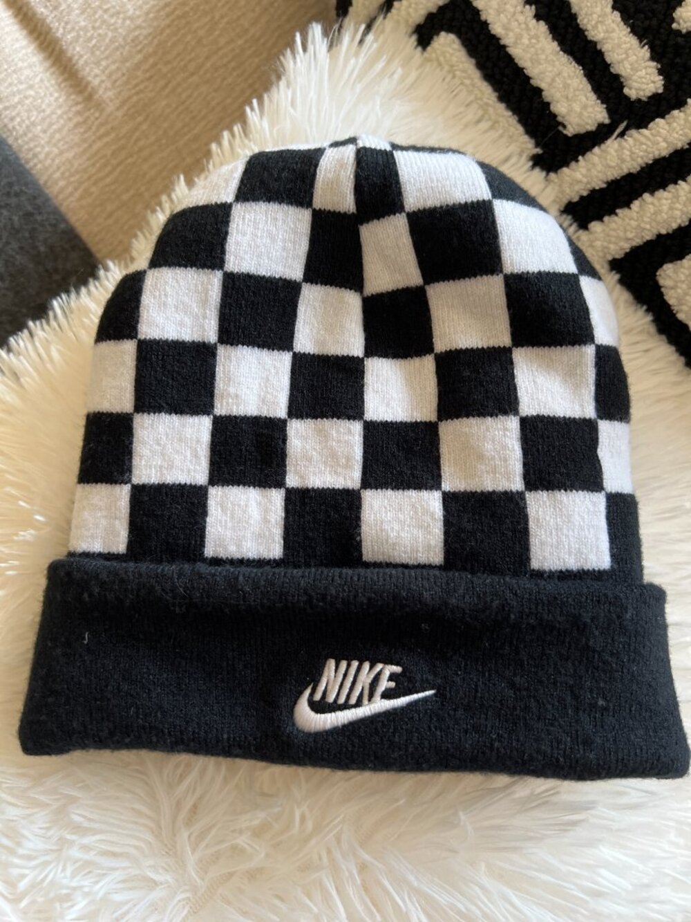 Nike Have A Nike Day Reversible Beanie Black Smiley Checkerboard Futura Unisex